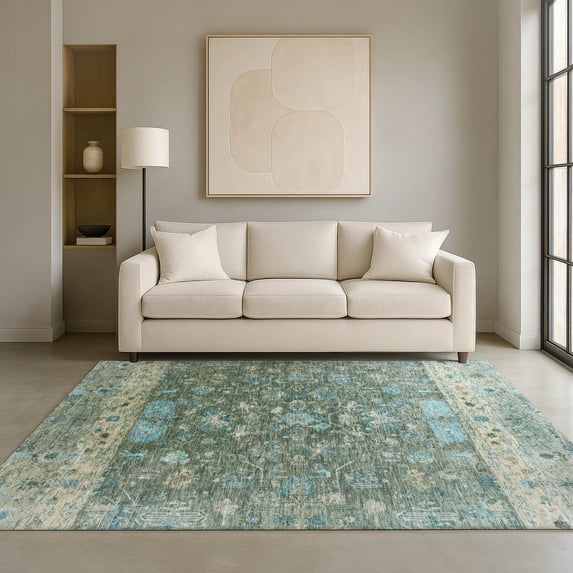 Addison Rugs Mayfield Premium Machine Washable Traditional Global Sage Rectangle Rug, 3' x 5'