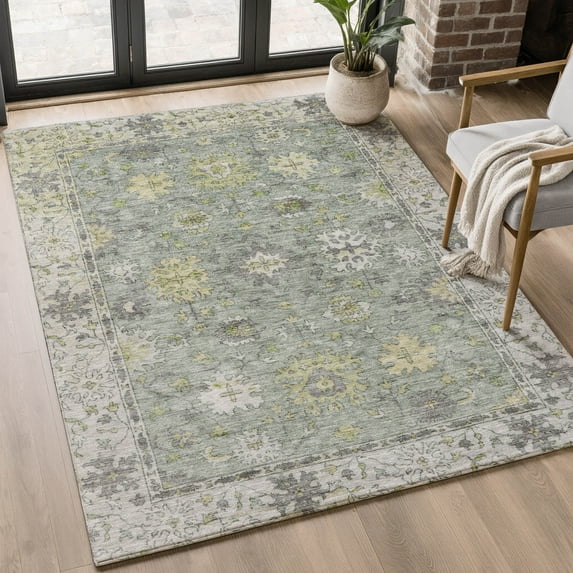 Addison Rugs Mayfield Premium Machine Washable Traditional Global Sage Rectangle Rug, 5' X 7'6" Machine Washable Traditional Global Sage Oversized Sherpa Throw Blanket