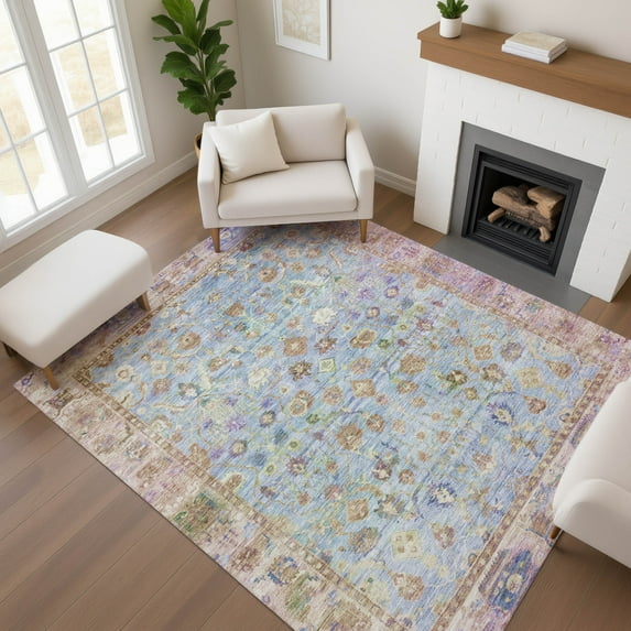 Addison Rugs Mayfield Premium Machine Washable Traditional Global Seafoam Rectangle Rug, 5' x 7'6"