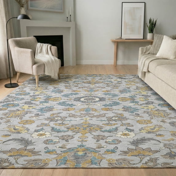 Addison Rugs Mayfield Premium Machine Washable Traditional Global Silver Rectangle Rug, 10' x 14'