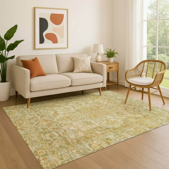 Addison Rugs Mayfield Premium Machine Washable Traditional Global Tan Rectangle Rug, 5' x 7'6"