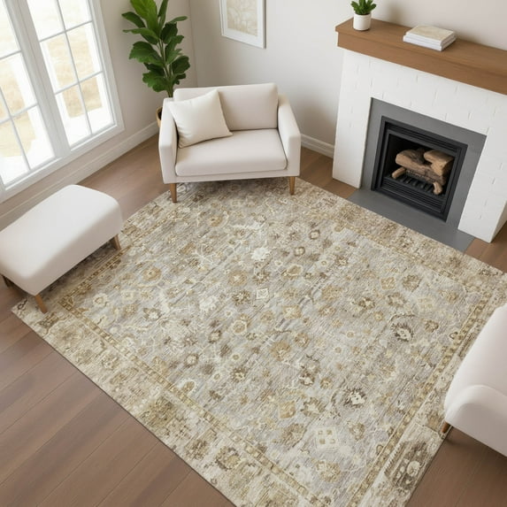 Addison Rugs Mayfield Premium Machine Washable Traditional Global Taupe Rectangle Rug, 10' x 14'