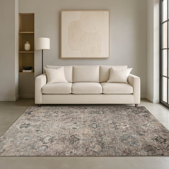 Addison Rugs Mayfield Premium Machine Washable Traditional Global Taupe Rectangle Rug, 5' x 7'6"
