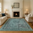 thumbnail image 1 of Addison Rugs Mayfield Premium Machine Washable Traditional Global Teal Rectangle Rug, 10' X 14' Machine Washable Traditional Global Teal Oversized Sherpa Throw Blanket, 1 of 7