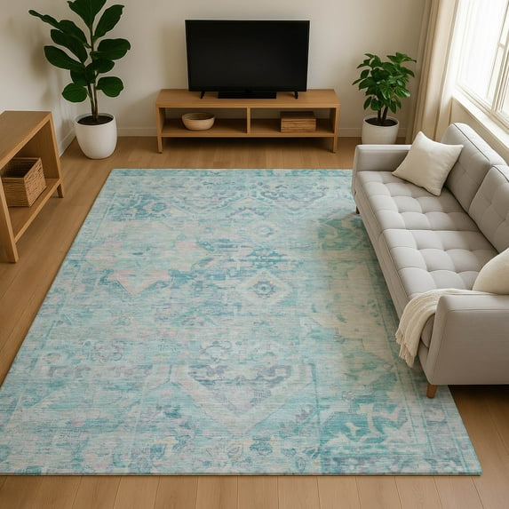 Addison Rugs Mayfield Premium Machine Washable Traditional Global Teal Rectangle Rug, 10' X 14' Machine Washable Traditional Global Teal Oversized Sherpa Throw Blanket