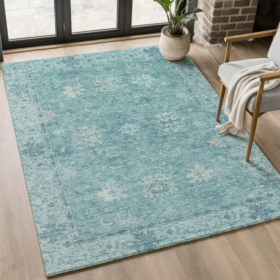 Addison Rugs Mayfield Premium Machine Washable Traditional Global Teal Rectangle Rug, 10' X 14' Machine Washable Traditional Global Teal Oversized Sherpa Throw Blanket