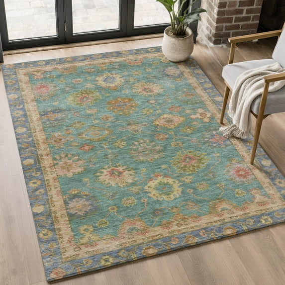 Addison Rugs Mayfield Premium Machine Washable Traditional Global Teal Rectangle Rug, 10' X 14' Machine Washable Traditional Global Teal Oversized Sherpa Throw Blanket