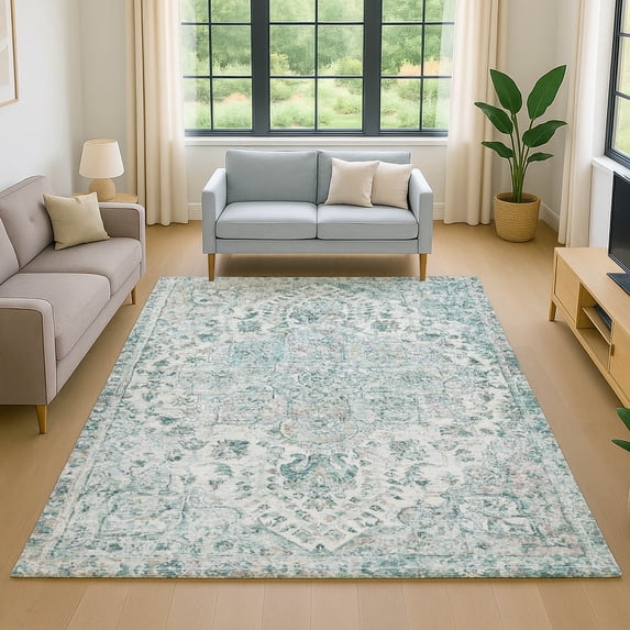 Addison Rugs Mayfield Premium Machine Washable Traditional Global Teal Rectangle Rug, 10' x 14'