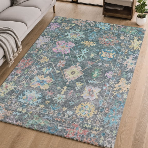 Addison Rugs Mayfield Premium Machine Washable Traditional Global Teal Rectangle Rug, 10' x 14'