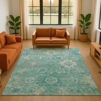 Addison Rugs Mayfield Premium Machine Washable Traditional Global Teal Rectangle Rug, 10' x 14'