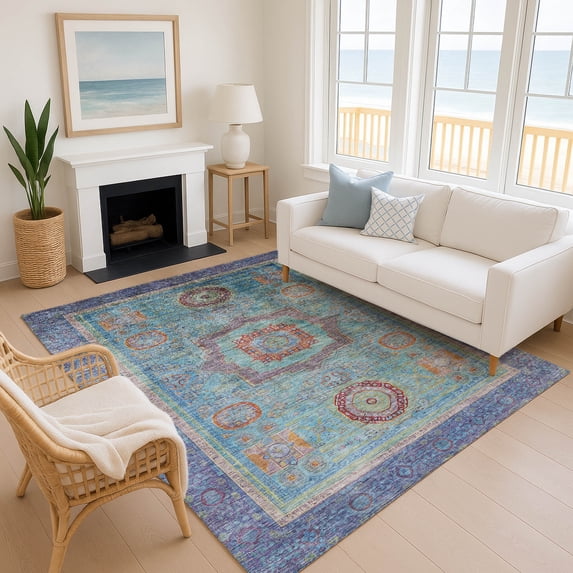 Addison Rugs Mayfield Premium Machine Washable Traditional Global Teal ...