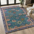 thumbnail image 1 of Addison Rugs Mayfield Premium Machine Washable Traditional Global Teal Rectangle Rug, 9' X 12' Machine Washable Traditional Global Teal Oversized Sherpa Throw Blanket, 1 of 6