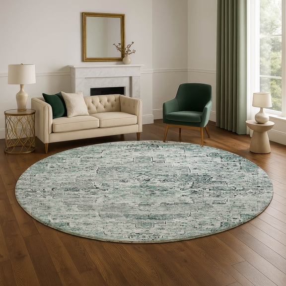 Addison Rugs Mayfield Premium Machine Washable Traditional Global Teal Round Rug, 8' x 8'