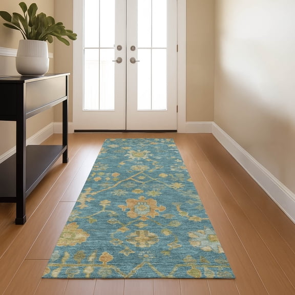 Addison Rugs Mayfield Premium Machine Washable Traditional Global Teal Runner Rug, 2'3" x 7'6"
