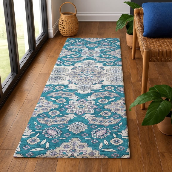 Addison Rugs Mayfield Premium Machine Washable Traditional Global Teal Runner Rug, 2'3" x 7'6"
