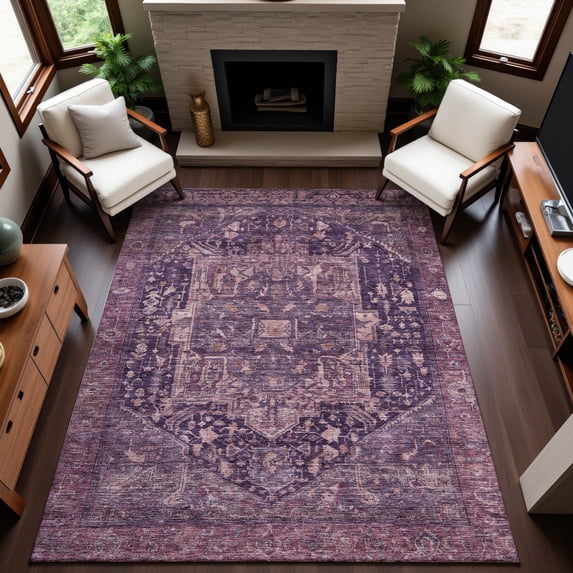 Addison Rugs Mayfield Premium Machine Washable Traditional Medallion Eggplant Rectangle Rug, 3' x 5'