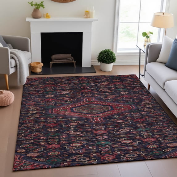 Addison Rugs Mayfield Premium Machine Washable Traditional Medallion Navy Rectangle Rug, 10' x 14'