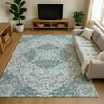 thumbnail image 1 of Addison Rugs Mayfield Premium Machine Washable Traditional Medallion Teal Rectangle Rug, 10' X 14' Machine Washable Traditional Medallion Teal Oversized Sherpa Throw Blanket, 1 of 7