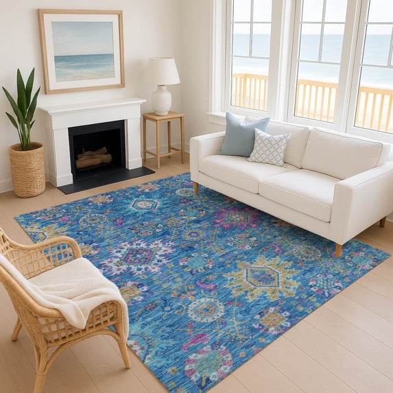 Addison Rugs Mayfield Premium Machine Washable Traditional Medallions Blue Rectangle Rug, 3' x 5'