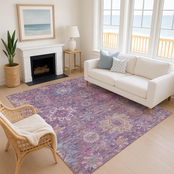 Addison Rugs Mayfield Premium Machine Washable Traditional Medallions Eggplant Rectangle Rug, 9' x 12'
