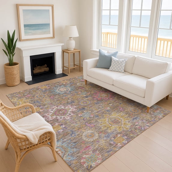 Addison Rugs Mayfield Premium Machine Washable Traditional Medallions Mocha Rectangle Rug, 5' x 7'6"