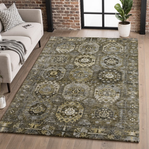 Addison Rugs Mayfield Premium Machine Washable Traditional Medallions Mocha Rectangle Rug, 8' x 10'