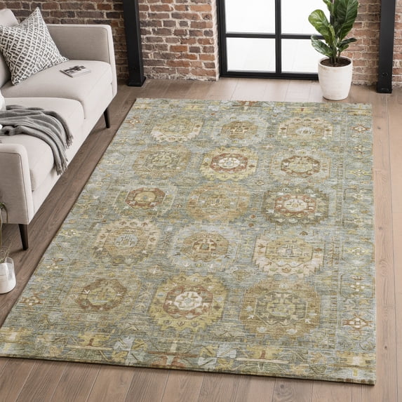 Addison Rugs Mayfield Premium Machine Washable Traditional Medallions Sage Rectangle Rug, 8' x 10'