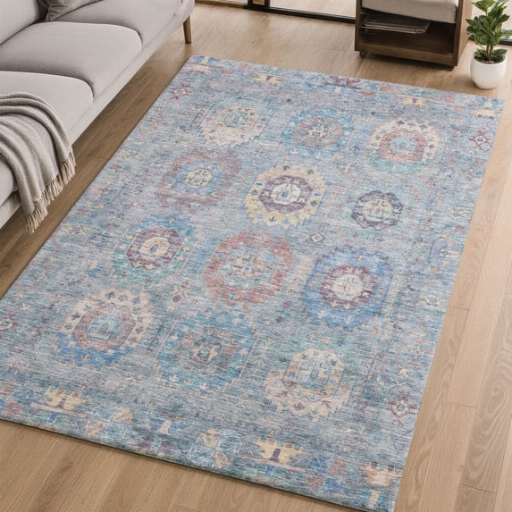 Addison Rugs Mayfield Premium Machine Washable Traditional Panel Blue Rectangle Rug, 5' x 7'6"