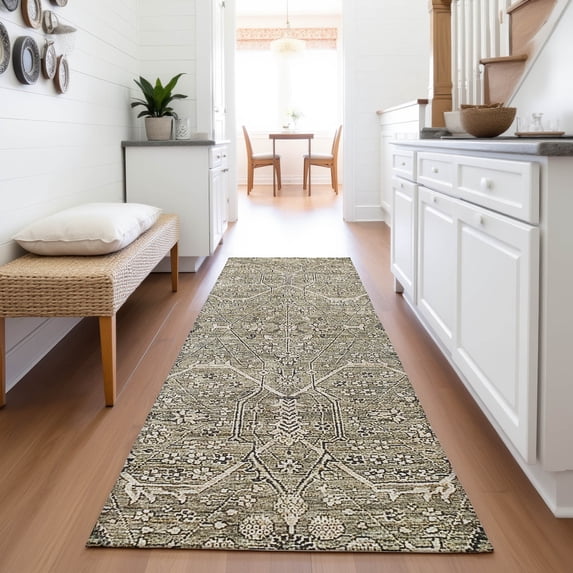 Addison Rugs Mayfield Premium Machine Washable Traditional Panel Khaki Runner Rug, 2'3" x 7'6"