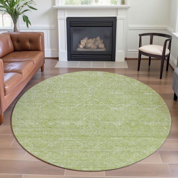 Addison Rugs Mayfield Premium Machine Washable Traditional Panel Mint Round Rug, 8' x 8'