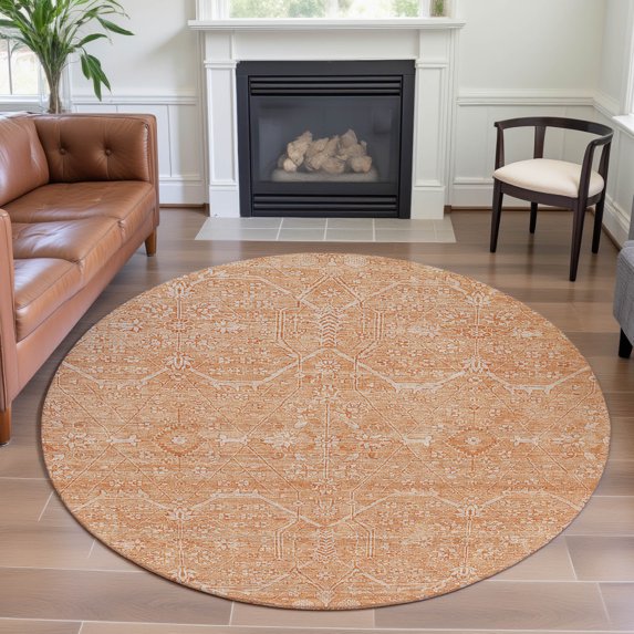 Addison Rugs Mayfield Premium Machine Washable Traditional Panel Salmon Round Rug, 8' x 8'