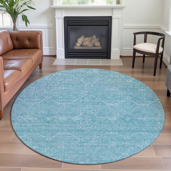 Addison Rugs Mayfield Premium Machine Washable Traditional Panel Sky Round Rug, 8' x 8'