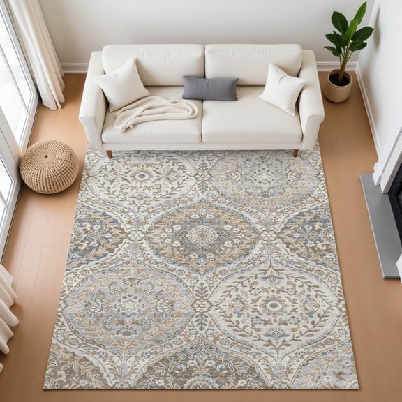 Addison Rugs Mayfield Premium Machine Washable Traditional Panels Beige Rectangle Rug, 5' x 7'6"