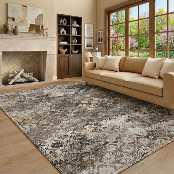 Addison Rugs Mayfield Premium Machine Washable Traditional Traditional Brown Rectangle Rug, 8' x 10'