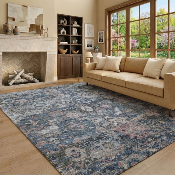 Addison Rugs Mayfield Premium Machine Washable Traditional Traditional Denim Rectangle Rug, 10' x 14'