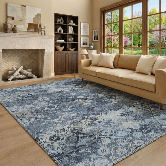 Addison Rugs Mayfield Premium Machine Washable Traditional Traditional Navy Rectangle Rug, 3' x 5'
