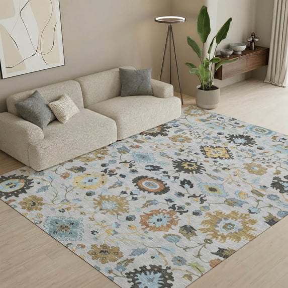 Addison Rugs Mayfield Premium Machine Washable Traditional Traditional Silver Rectangle Rug, 10' x 14'