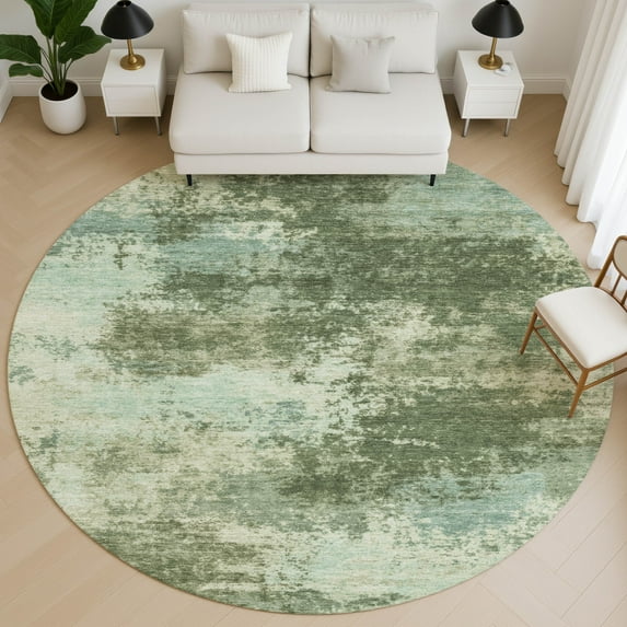 Addison Rugs Mayfield Premium Machine Washable Transitional Abstract Aloe Round Rug, 8' X 8' Machine Washable Transitional Abstract Aloe Oversized Sherpa Throw Blanket