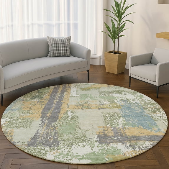 Addison Rugs Mayfield Premium Machine Washable Transitional Abstract Aloe Round Rug, 8' x 8'