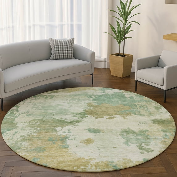 Addison Rugs Mayfield Premium Machine Washable Transitional Abstract Aloe Round Rug, 8' x 8'