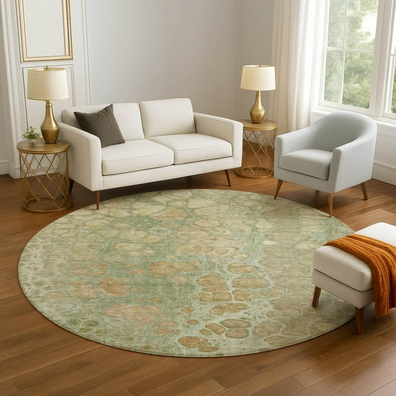 Addison Rugs Mayfield Premium Machine Washable Transitional Abstract Aloe Round Rug, 8' x 8'