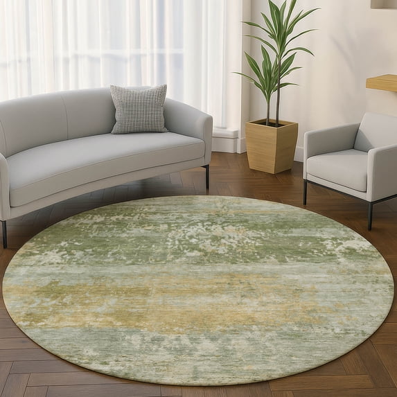 Addison Rugs Mayfield Premium Machine Washable Transitional Abstract Aloe Round Rug, 8' x 8'