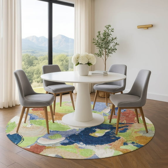 Addison Rugs Mayfield Premium Machine Washable Transitional Abstract Aloe Round Rug, 8' x 8'