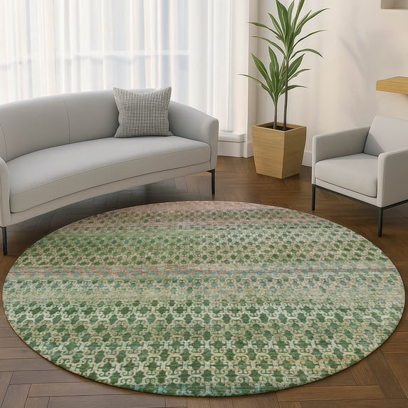 Addison Rugs Mayfield Premium Machine Washable Transitional Abstract Aloe Round Rug, 8' x 8'