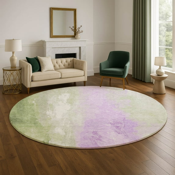 Addison Rugs Mayfield Premium Machine Washable Transitional Abstract Aloe Round Rug, 8' x 8'