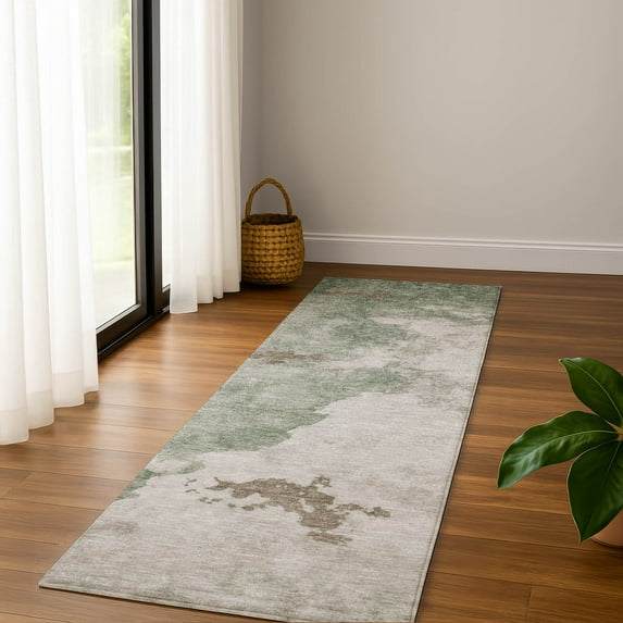 Addison Rugs Mayfield Premium Machine Washable Transitional Abstract Aloe Runner Rug, 2'3" x 7'6"