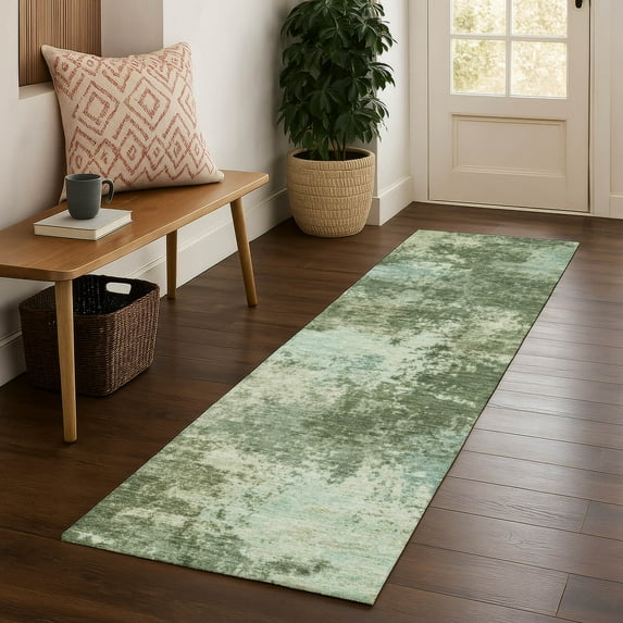 Addison Rugs Mayfield Premium Machine Washable Transitional Abstract Aloe Runner Rug, 2'3" x 7'6"
