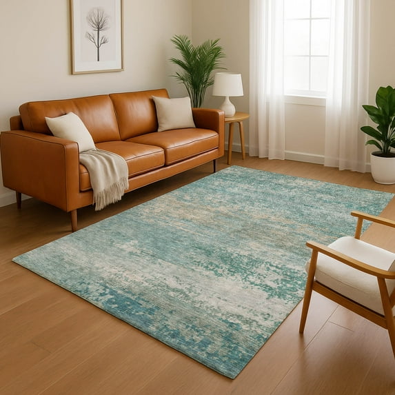 Addison Rugs Mayfield Premium Machine Washable Transitional Abstract Aqua Rectangle Rug, 3' x 5'