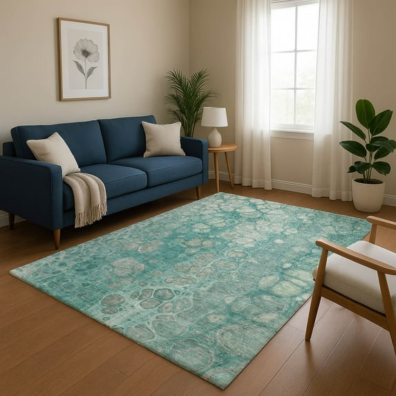 Addison Rugs Mayfield Premium Machine Washable Transitional Abstract Aqua Rectangle Rug, 5' x 7'6"