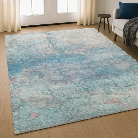 Addison Rugs Mayfield Premium Machine Washable Transitional Abstract Aqua Rectangle Rug, 8' x 10'